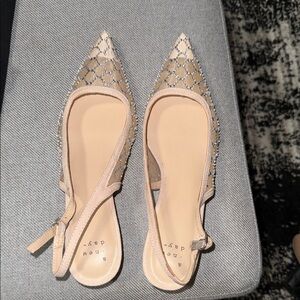 NUDE SHEER KITTEN HEELS POINT TOW SPARKLING 6.5